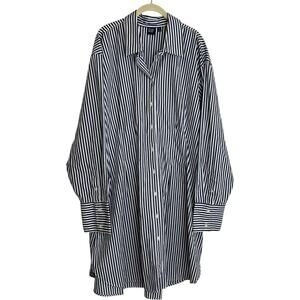 Gap Womens Shirt Dress XXL Tall Gray White Vertical Stripe Button Front Cotton